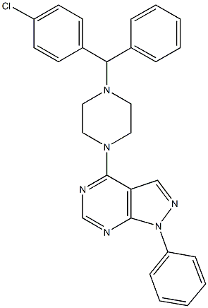 4-{4-[(4-chlorophenyl)(phenyl)methyl]-1-piperazinyl}-1-phenyl-1H-pyrazolo[3,4-d]pyrimidine 구조식 이미지