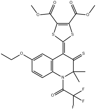 dimethyl 2-(6-ethoxy-2,2-dimethyl-3-thioxo-1-(trifluoroacetyl)-2,3-dihydro-4(1H)-quinolinylidene)-1,3-dithiole-4,5-dicarboxylate Structure