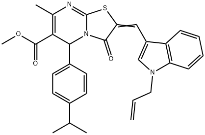 methyl 2-[(1-allyl-1H-indol-3-yl)methylene]-5-(4-isopropylphenyl)-7-methyl-3-oxo-2,3-dihydro-5H-[1,3]thiazolo[3,2-a]pyrimidine-6-carboxylate 구조식 이미지