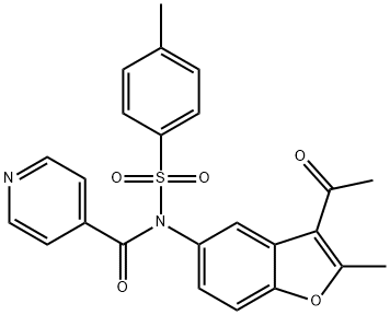 N-(3-acetyl-2-methyl-1-benzofuran-5-yl)-N-isonicotinoyl-4-methylbenzenesulfonamide 구조식 이미지