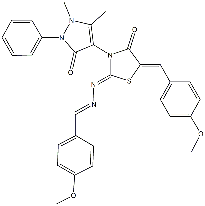 4-methoxybenzaldehyde [3-(1,5-dimethyl-3-oxo-2-phenyl-2,3-dihydro-1H-pyrazol-4-yl)-5-(4-methoxybenzylidene)-4-oxo-1,3-thiazolidin-2-ylidene]hydrazone 구조식 이미지