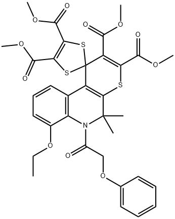 tetramethyl 8-ethoxy-5,5-dimethyl-6-(phenoxyacetyl)-5,6-dihydrospiro(1H-thiopyrano[2,3-c]quinoline-1,2'-[1,3]-dithiole)-2,3,4',5'-tetracarboxylate 구조식 이미지