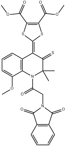 dimethyl 2-(1-[(1,3-dioxo-1,3-dihydro-2H-isoindol-2-yl)acetyl]-8-methoxy-2,2-dimethyl-3-thioxo-2,3-dihydro-4(1H)-quinolinylidene)-1,3-dithiole-4,5-dicarboxylate 구조식 이미지