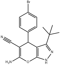 6-amino-4-(4-bromophenyl)-3-tert-butyl-1,4-dihydropyrano[2,3-c]pyrazole-5-carbonitrile Structure