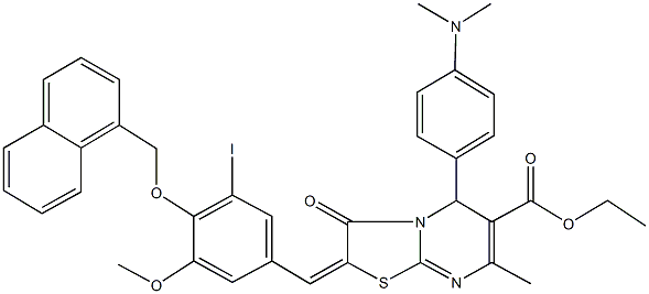 ethyl 5-[4-(dimethylamino)phenyl]-2-[3-iodo-5-methoxy-4-(1-naphthylmethoxy)benzylidene]-7-methyl-3-oxo-2,3-dihydro-5H-[1,3]thiazolo[3,2-a]pyrimidine-6-carboxylate 구조식 이미지