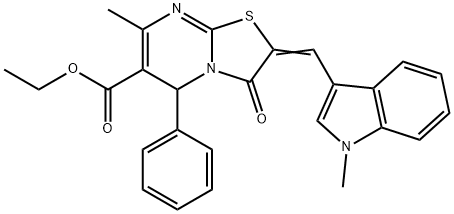 ethyl 7-methyl-2-[(1-methyl-1H-indol-3-yl)methylene]-3-oxo-5-phenyl-2,3-dihydro-5H-[1,3]thiazolo[3,2-a]pyrimidine-6-carboxylate 구조식 이미지