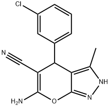 6-amino-4-(3-chlorophenyl)-3-methyl-1,4-dihydropyrano[2,3-c]pyrazole-5-carbonitrile 구조식 이미지