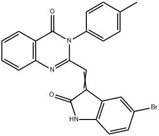 2-[(5-bromo-2-oxo-1,2-dihydro-3H-indol-3-ylidene)methyl]-3-(4-methylphenyl)-4(3H)-quinazolinone 구조식 이미지
