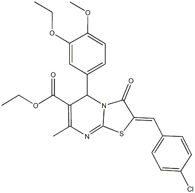 ethyl 2-(4-chlorobenzylidene)-5-(3-ethoxy-4-methoxyphenyl)-7-methyl-3-oxo-2,3-dihydro-5H-[1,3]thiazolo[3,2-a]pyrimidine-6-carboxylate 구조식 이미지