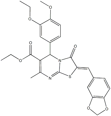 ethyl 2-(1,3-benzodioxol-5-ylmethylene)-5-(3-ethoxy-4-methoxyphenyl)-7-methyl-3-oxo-2,3-dihydro-5H-[1,3]thiazolo[3,2-a]pyrimidine-6-carboxylate Structure