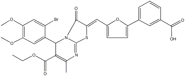 3-{5-[(5-(2-bromo-4,5-dimethoxyphenyl)-6-(ethoxycarbonyl)-7-methyl-3-oxo-5H-[1,3]thiazolo[3,2-a]pyrimidin-2(3H)-ylidene)methyl]-2-furyl}benzoic acid 구조식 이미지