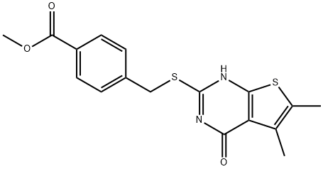 methyl 4-{[(5,6-dimethyl-4-oxo-3,4-dihydrothieno[2,3-d]pyrimidin-2-yl)sulfanyl]methyl}benzoate Structure