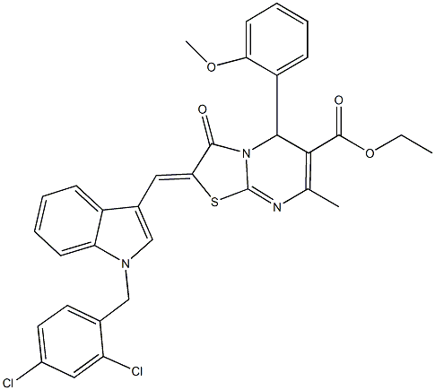 ethyl 2-{[1-(2,4-dichlorobenzyl)-1H-indol-3-yl]methylene}-5-(2-methoxyphenyl)-7-methyl-3-oxo-2,3-dihydro-5H-[1,3]thiazolo[3,2-a]pyrimidine-6-carboxylate Structure