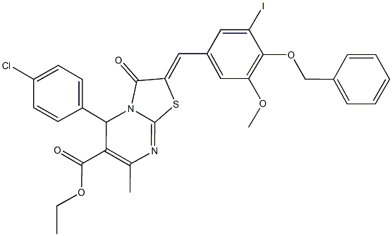 ethyl 2-[4-(benzyloxy)-3-iodo-5-methoxybenzylidene]-5-(4-chlorophenyl)-7-methyl-3-oxo-2,3-dihydro-5H-[1,3]thiazolo[3,2-a]pyrimidine-6-carboxylate Structure