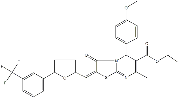 ethyl 5-(4-methoxyphenyl)-7-methyl-3-oxo-2-({5-[3-(trifluoromethyl)phenyl]-2-furyl}methylene)-2,3-dihydro-5H-[1,3]thiazolo[3,2-a]pyrimidine-6-carboxylate Structure