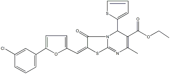ethyl 2-{[5-(3-chlorophenyl)-2-furyl]methylene}-7-methyl-3-oxo-5-(2-thienyl)-2,3-dihydro-5H-[1,3]thiazolo[3,2-a]pyrimidine-6-carboxylate 구조식 이미지