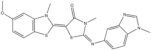 5-(5-methoxy-3-methyl-1,3-benzothiazol-2(3H)-ylidene)-3-methyl-2-[(1-methyl-1H-benzimidazol-5-yl)imino]-1,3-thiazolidin-4-one 구조식 이미지