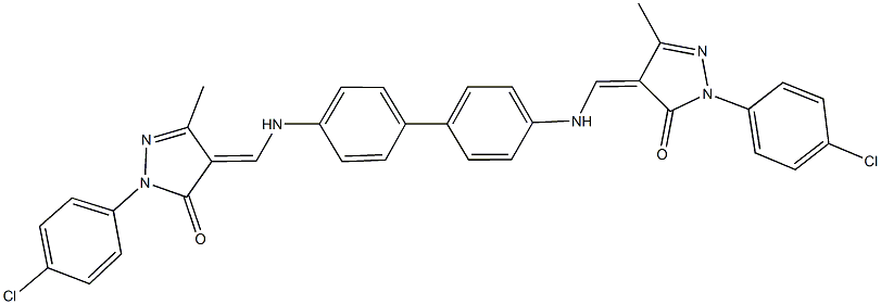 2-(4-chlorophenyl)-4-({[4'-({[1-(4-chlorophenyl)-3-methyl-5-oxo-1,5-dihydro-4H-pyrazol-4-ylidene]methyl}amino)[1,1'-biphenyl]-4-yl]amino}methylene)-5-methyl-2,4-dihydro-3H-pyrazol-3-one 구조식 이미지