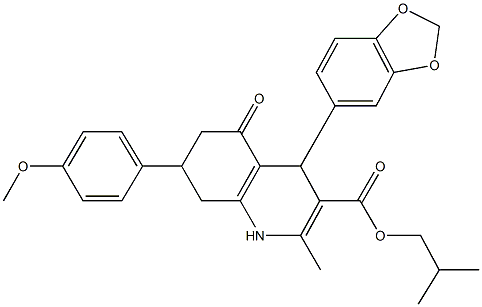 isobutyl 4-(1,3-benzodioxol-5-yl)-7-(4-methoxyphenyl)-2-methyl-5-oxo-1,4,5,6,7,8-hexahydro-3-quinolinecarboxylate Structure