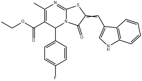 ethyl 5-(4-fluorophenyl)-2-(1H-indol-3-ylmethylene)-7-methyl-3-oxo-2,3-dihydro-5H-[1,3]thiazolo[3,2-a]pyrimidine-6-carboxylate 구조식 이미지