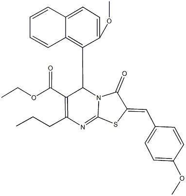 ethyl 2-(4-methoxybenzylidene)-5-(2-methoxy-1-naphthyl)-3-oxo-7-propyl-2,3-dihydro-5H-[1,3]thiazolo[3,2-a]pyrimidine-6-carboxylate 구조식 이미지
