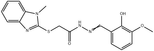 N'-(2-hydroxy-3-methoxybenzylidene)-2-[(1-methyl-1H-benzimidazol-2-yl)sulfanyl]acetohydrazide 구조식 이미지