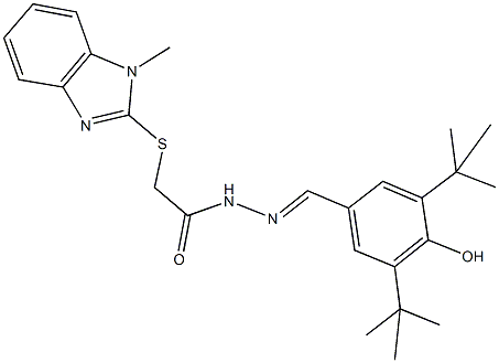 N'-(3,5-ditert-butyl-4-hydroxybenzylidene)-2-[(1-methyl-1H-benzimidazol-2-yl)sulfanyl]acetohydrazide 구조식 이미지