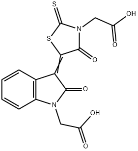 {5-[1-(carboxymethyl)-2-oxo-1,2-dihydro-3H-indol-3-ylidene]-4-oxo-2-thioxo-1,3-thiazolidin-3-yl}acetic acid 구조식 이미지