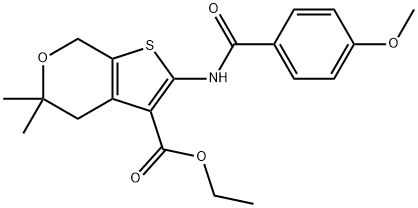 ethyl 2-[(4-methoxybenzoyl)amino]-5,5-dimethyl-4,7-dihydro-5H-thieno[2,3-c]pyran-3-carboxylate 구조식 이미지