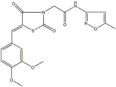 2-[5-(3,4-dimethoxybenzylidene)-2,4-dioxo-1,3-thiazolidin-3-yl]-N-(5-methyl-3-isoxazolyl)acetamide 구조식 이미지