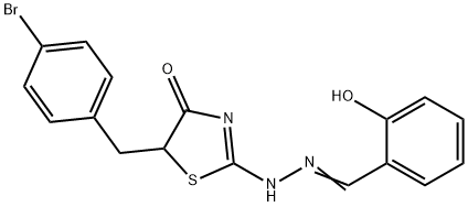 2-hydroxybenzaldehyde [5-(4-bromobenzyl)-4-oxo-1,3-thiazolidin-2-ylidene]hydrazone 구조식 이미지