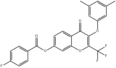 3-(3,5-dimethylphenoxy)-4-oxo-2-(trifluoromethyl)-4H-chromen-7-yl 4-fluorobenzoate Structure