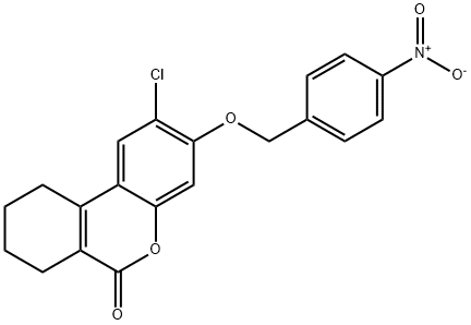 2-chloro-3-({4-nitrobenzyl}oxy)-7,8,9,10-tetrahydro-6H-benzo[c]chromen-6-one Structure