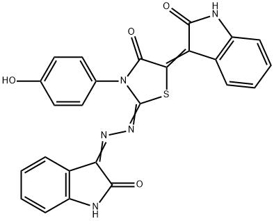 1H-indole-2,3-dione 3-{[3-(4-hydroxyphenyl)-4-oxo-5-(2-oxo-1,2-dihydro-3H-indol-3-ylidene)-1,3-thiazolidin-2-ylidene]hydrazone} 구조식 이미지