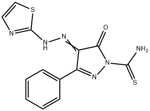 5-oxo-3-phenyl-4-(1,3-thiazol-2-ylhydrazono)-4,5-dihydro-1H-pyrazole-1-carbothioamide 구조식 이미지