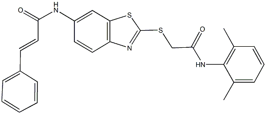 N-(2-{[2-(2,6-dimethylanilino)-2-oxoethyl]sulfanyl}-1,3-benzothiazol-6-yl)-3-phenylacrylamide 구조식 이미지