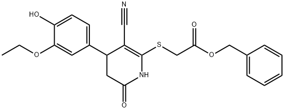 benzyl 2-{[3-cyano-4-(3-ethoxy-4-hydroxyphenyl)-6-oxo-1,4,5,6-tetrahydro-2-pyridinyl]sulfanyl}acetate Structure