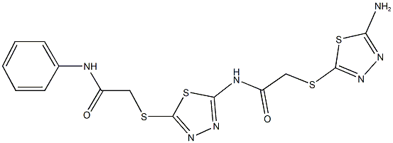 2-[(5-amino-1,3,4-thiadiazol-2-yl)sulfanyl]-N-{5-[(2-anilino-2-oxoethyl)sulfanyl]-1,3,4-thiadiazol-2-yl}acetamide 구조식 이미지