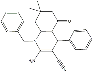 2-amino-1-benzyl-7,7-dimethyl-5-oxo-4-phenyl-1,4,5,6,7,8-hexahydro-3-quinolinecarbonitrile Structure