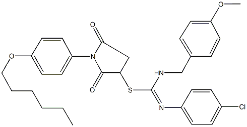 1-[4-(hexyloxy)phenyl]-2,5-dioxo-3-pyrrolidinyl N'-(4-chlorophenyl)-N-(4-methoxybenzyl)imidothiocarbamate Structure