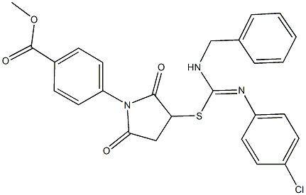 methyl 4-[3-({(benzylamino)[(4-chlorophenyl)imino]methyl}sulfanyl)-2,5-dioxo-1-pyrrolidinyl]benzoate Structure