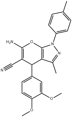 6-amino-4-(3,4-dimethoxyphenyl)-3-methyl-1-(4-methylphenyl)-1,4-dihydropyrano[2,3-c]pyrazole-5-carbonitrile 구조식 이미지