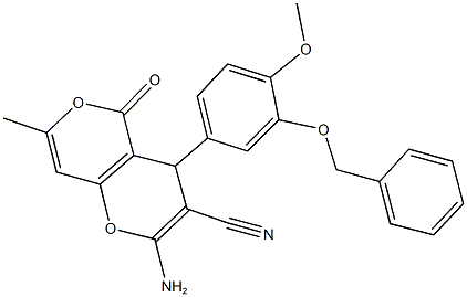 2-amino-4-[3-(benzyloxy)-4-methoxyphenyl]-7-methyl-5-oxo-4H,5H-pyrano[4,3-b]pyran-3-carbonitrile Structure