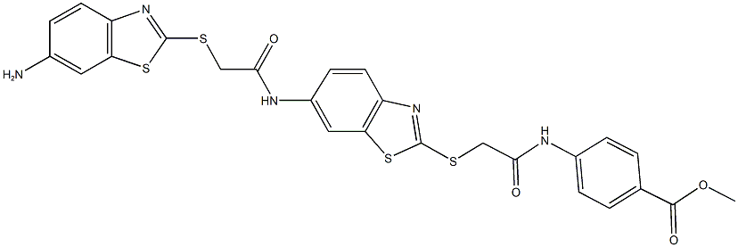 methyl 4-[({[6-({[(6-amino-1,3-benzothiazol-2-yl)sulfanyl]acetyl}amino)-1,3-benzothiazol-2-yl]sulfanyl}acetyl)amino]benzoate 구조식 이미지