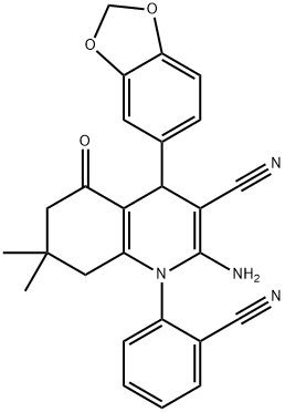 2-amino-4-(1,3-benzodioxol-5-yl)-1-(2-cyanophenyl)-7,7-dimethyl-5-oxo-1,4,5,6,7,8-hexahydro-3-quinolinecarbonitrile Structure