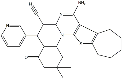 8-amino-2,2-dimethyl-4-oxo-5-(3-pyridinyl)-1,3,4,5,10,11,12,13-octahydro-2H,9H-cyclohepta[4',5']thieno[3',2':5,6]pyrimido[1,2-a]quinoline-6-carbonitrile 구조식 이미지