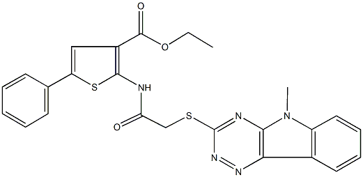 ethyl 2-({[(5-methyl-5H-[1,2,4]triazino[5,6-b]indol-3-yl)sulfanyl]acetyl}amino)-5-phenyl-3-thiophenecarboxylate Structure