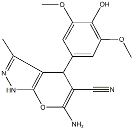 6-amino-4-(4-hydroxy-3,5-dimethoxyphenyl)-3-methyl-1,4-dihydropyrano[2,3-c]pyrazole-5-carbonitrile 구조식 이미지