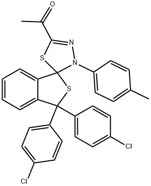 1-[1,1-bis(4-chlorophenyl)-4'-(4-methylphenyl)-1,3,4',5'-tetrahydrospiro(2-benzothiophene-3,5'-[1,3,4]-thiadiazole)-2'-yl]ethanone Structure