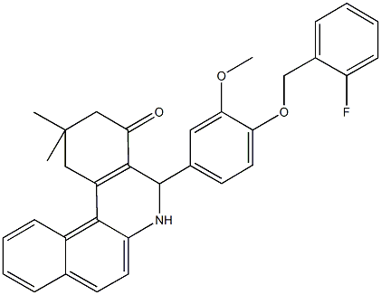 5-{4-[(2-fluorobenzyl)oxy]-3-methoxyphenyl}-2,2-dimethyl-2,3,5,6-tetrahydrobenzo[a]phenanthridin-4(1H)-one Structure